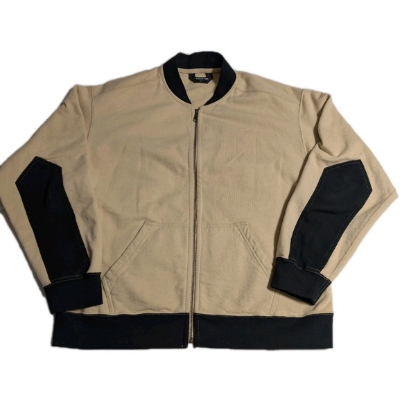 American Giant Made USA Zip Bomber Jacket Mens XL Khaki Cotton Fleece Varsity